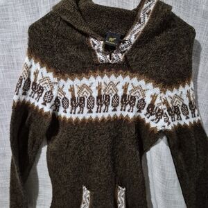 Alpaca Brown Fair Isle Hooded Sweater